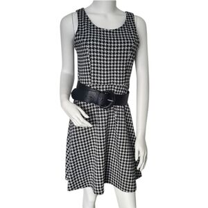 S3ss Classic Black White Houndstooth Sleeveless Fit And Flare Classic Dress